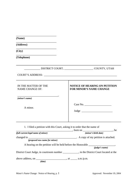 Notice Of Hearing For Name Change Utah Form Fill Out And Sign