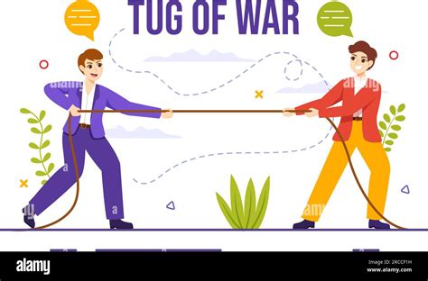 Tug Of War Vector Illustration With People Pulling Opposite Ends Of