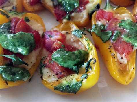 Roasted Cheese And Tomato Stuffed Mini Pepper Appetizer With Parsley