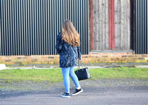 Navy Faux Fur Coat Outfit Jacquardflower