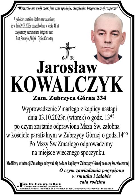 Jarosław Kowalczyk Nekrologi podhale24 pl