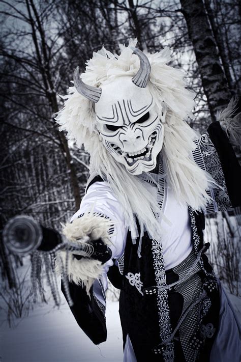 White Oni Full Face Mask Japanese Demon Hannya Cosplay Samurai - Etsy ...