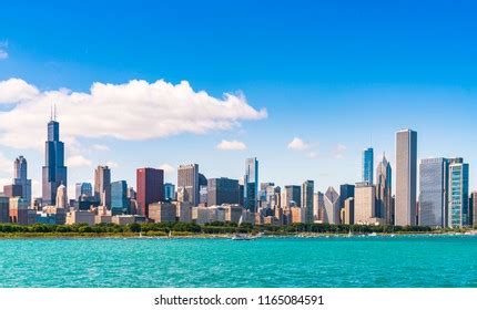 Chicago Illinois Downtown Skyline Lake Michigan Stock Photo