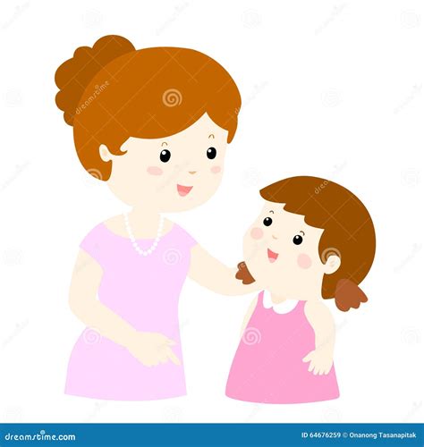 Mom Talk To Her Daughter Gently Cartoon Stock Vector Illustration Of