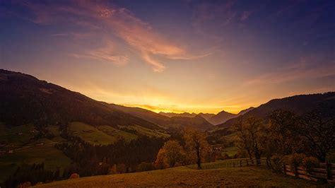 Field Autumn Forest The Sky Clouds Light Trees Landscape Sunset