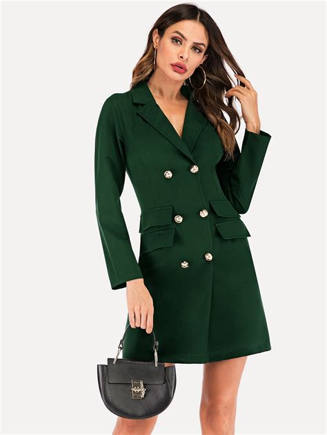 Double Breasted Dual Pocket Blazer Dress Shein Usa