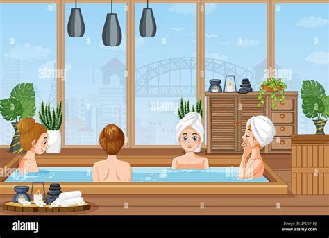 People Enjoying Hot Tub Spa Illustration Stock Vector Image And Art Alamy