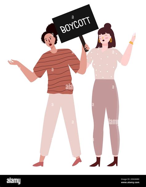 two women hold poster boycott protest with flat cartoon style Stock ...