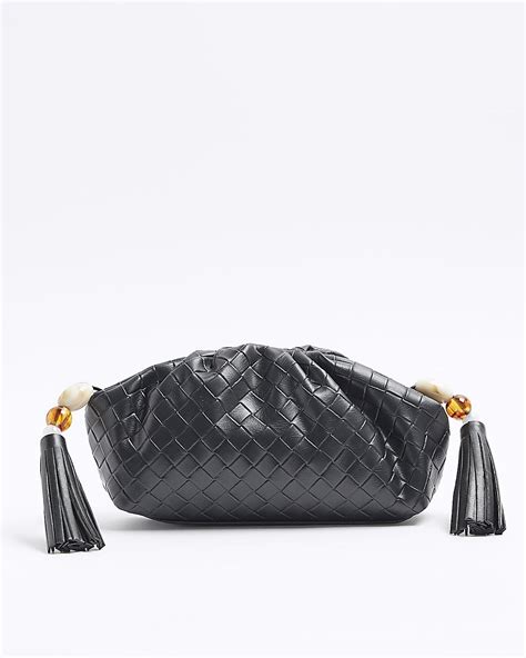 River Island Black Embossed Weave Clutch Bag In Gray Lyst