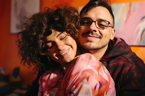 Premium Photo Happy Hipster Woman Hugging A Gay Man At Home
