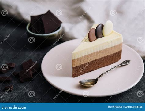 Chocolate Layered Mousse Cake On Plate Stock Photo Image Of Fine