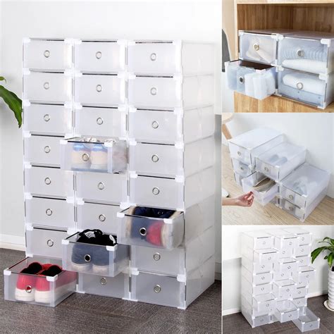 Shoe Organizers Home Shoe Storage Boxes Foldable Stackable Clear