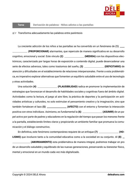 Derivación de palabras - Niños adictos a las pantallas | Vocabulario