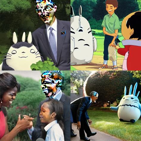 Barack Obama Meeting Totoro From My Neighbor Totoro Stable Diffusion