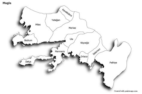 Mugla için Örnek Haritalar siyah beyaz gölgeli