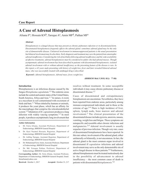 PDF A Case Of Adrenal Histoplasmosis