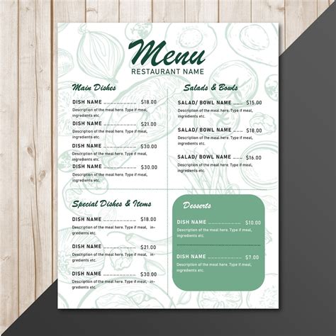 Simple Restaurant Menu Template - Etsy