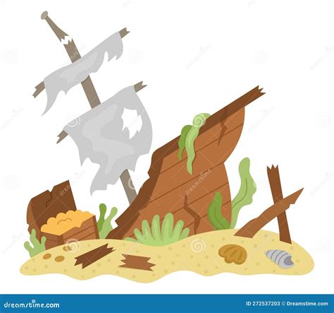 Vector Wrecked Ship Icon Sunken Sea Vessel Illustration Ruined Pirate