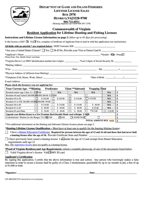 Resident Application For Lifetime Hunting And Fishing Licenses