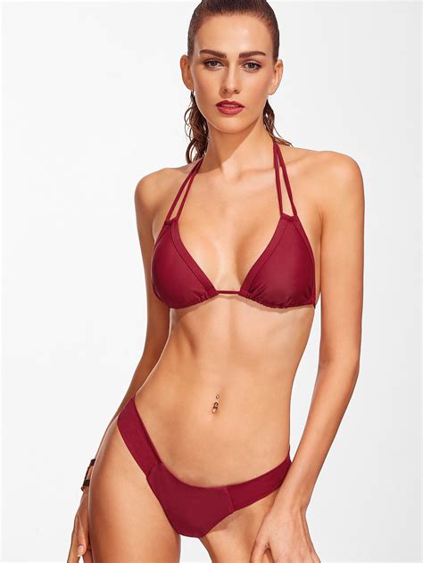 Sexy Bikini Set Neckholder Burgund Rot German Shein Sheinside