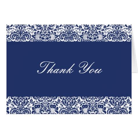 Royal Blue And White Damask Thank You Note Card Zazzle