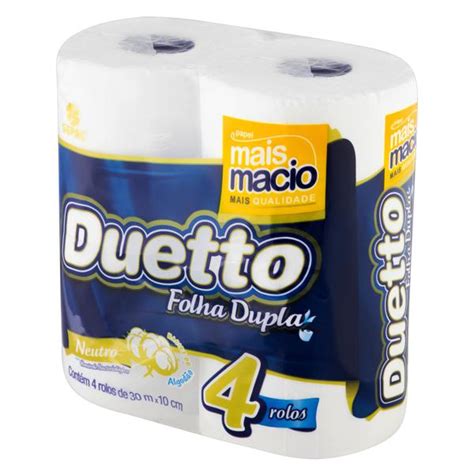 Papel Higiênico Folha Dupla Neutro Duetto 30m Pacote 4 Unidades Super