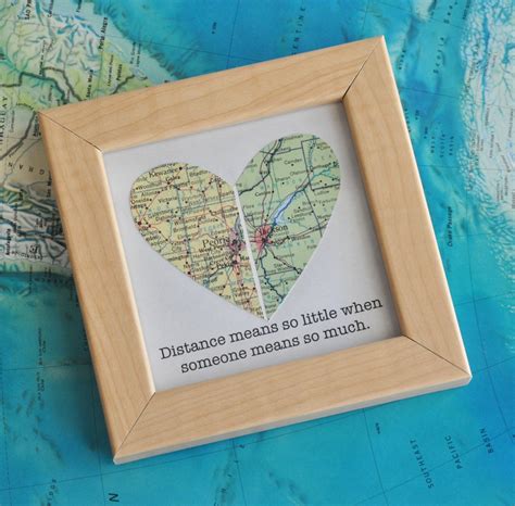 Long Distance Relationship Couple Map Heart Framed With Text - Etsy