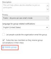 how to delete a group on outlook