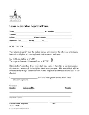 Fillable Online Wcsu Cross Registration Approval Form Wcsu Fax Email