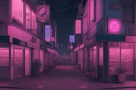 Premium Ai Image A Dark Street With Neon Signs That Say S Pink