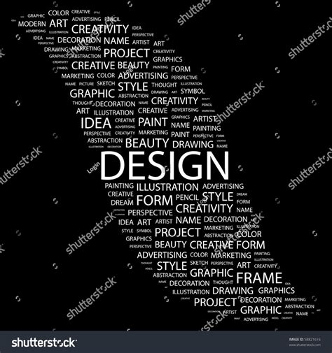 Design. Word Collage On Black Background. Illustration With Different ...