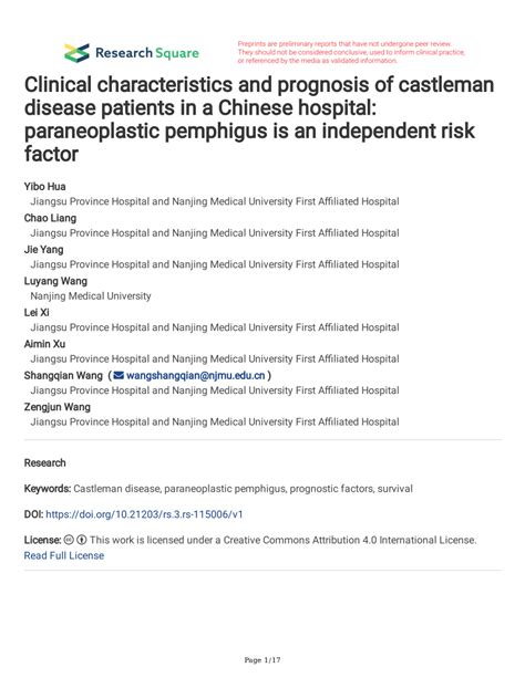 PDF Clinical Characteristics And Prognosis Of Castleman Disease