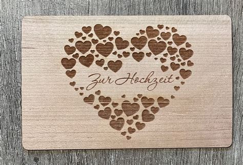 Grußkarte aus Holz Geschenk Karte Geschenkkarte Herz zur Hochzeit