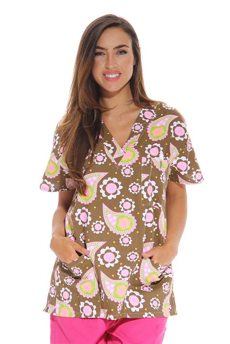 Just Love Womens Scrub Tops Scrubs Extra Small Pink Flower