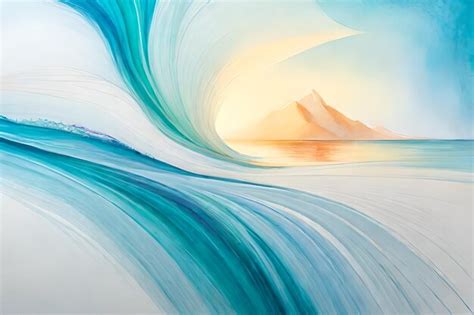 Premium AI Image | a painting of a sunset and mountains on a beach.