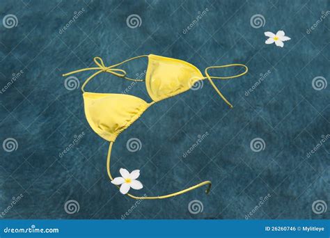 Gelber Bikini Der Mit Blumen Schwimmt Stockfoto Bild Von Sonne Bikini