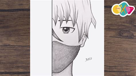 رسم انمي سهل تعلم رسم نصف وجه ولد انمي يرتدي كمامة خطوة بخطوة