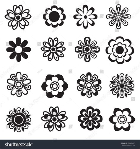 Vector Set Black White Flowers Stock Vector Royalty Free 224453425