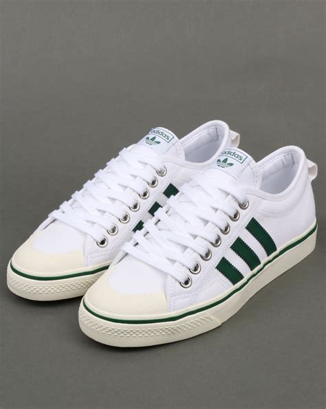 Adidas Nizza Trainers Whitegreenlowshoesoriginalscanvasmens