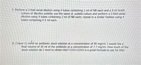 Solved Perform A Fold Serial Dilution Using Tubes Chegg