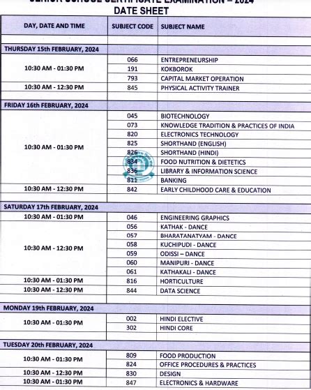 Cbse 12th Date Sheet 2024 Released Download Cbse Class 12 Exam Time Table