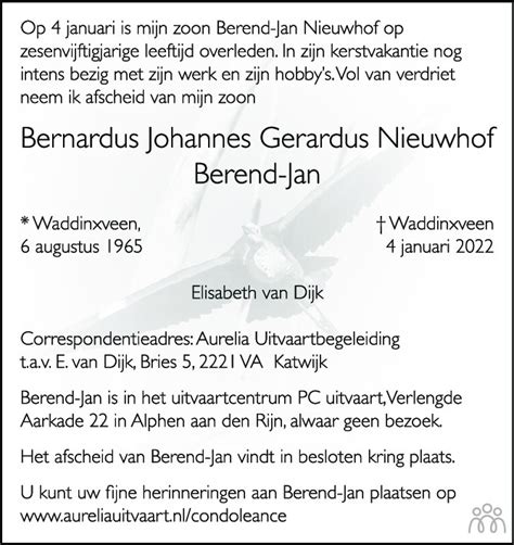 Berend Jan Bernardus Johannes Gerardus Nieuwhof 04 01 2022