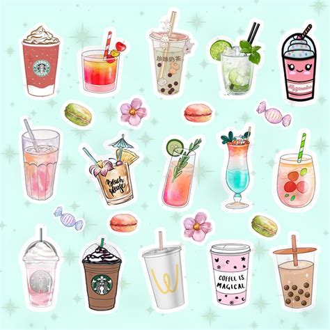 Stickers Drink Kawaii Stickers Printable Stickers Stickers