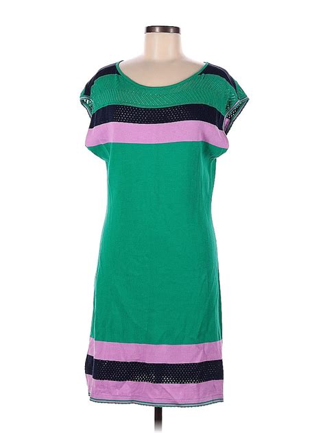 Lilly Pulitzer 100 Cotton Color Block Stripes Green Casual Dress Size