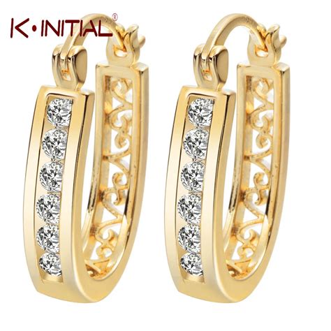 Kinitial 1pair Small Cute Earring Gold Silver Cubic Zirconia Round Earrings Filled Clear Womens