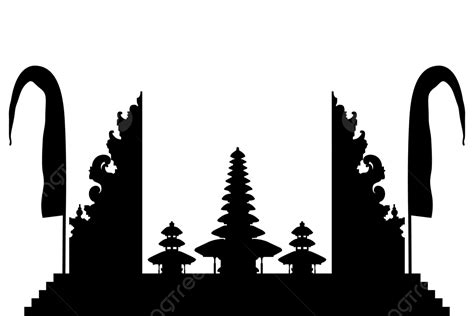 Balinese Silhouette Sample With Penjor Vector Balinese Silhouette