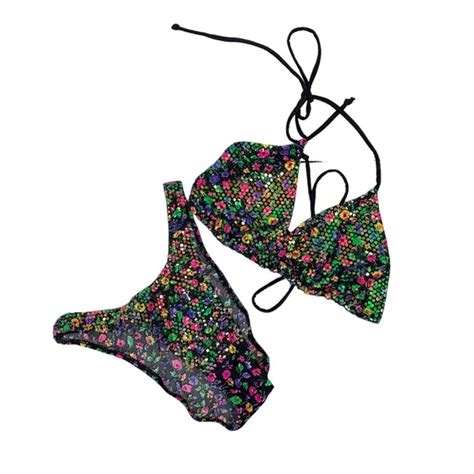 Vintage Swim Vintage High Cut Floral Bikini Set Sequin Embellished