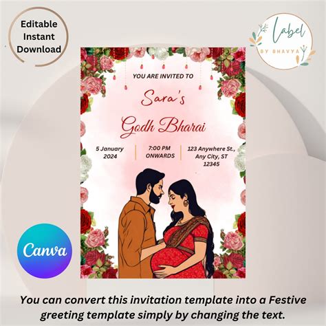 Editable Indian Baby Shower Invitation Template Godh Bharai Invitation