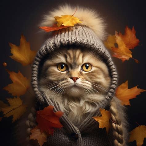 Premium AI Image | Cute cat dressed in winter clothes ready for fall season