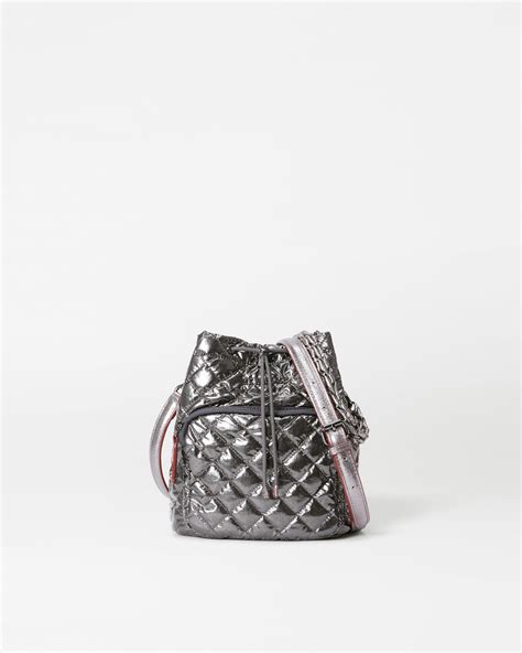 MZ Wallace Anthracite Metallic Crosby Drawstring Bucket Bag In White Lyst